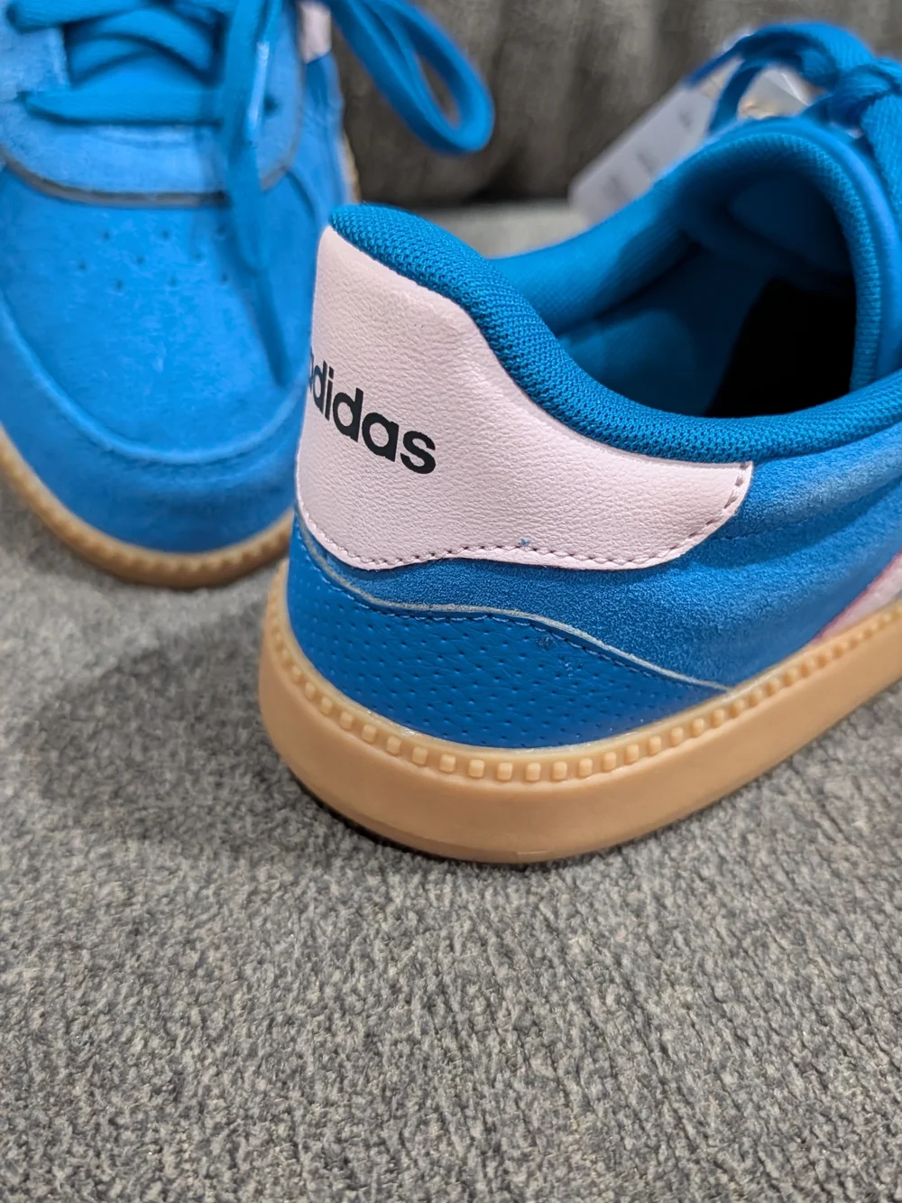 Adidas Women  Blue Suede Sneakers with Pink Stripes